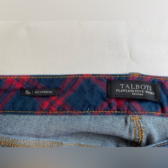 Talbots Flawless Five Pocket Boyfriend Style Distressed Plaid Patches Size 8P - Picture 3 of 7